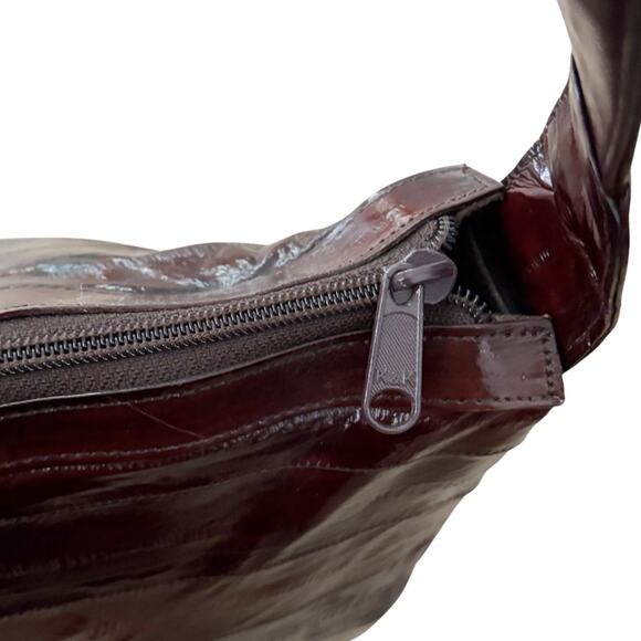Vintage Genuine Eel Skin Leather Shoulder Bag Brown – Made in Korea - Picture 10 of 15